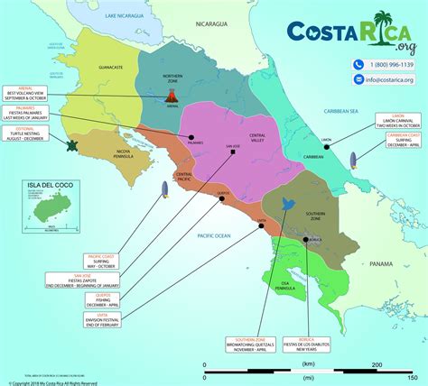 costa rica travel map with regions